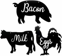 3 Pieces Metal Cow Pig and Rooster Wall Decor Black Animal Kitchen Decor