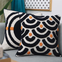 Contrast Orange Black White Embroidery Cushion Cover 45x45cm30x50cm Waves Circle Bed Room Sofa Decoration Pillow Cover