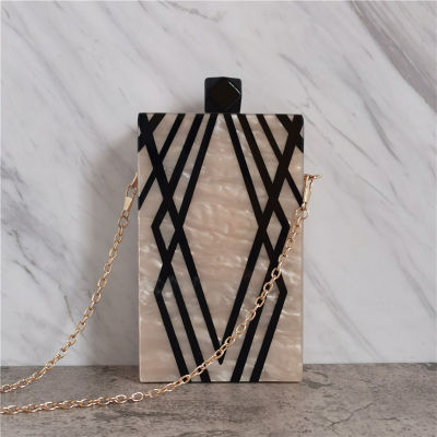 Acrylic Clutches Evening Clutch Bags Personalitzed Handbags Women Chain Shoulder Bag Geometric Pattern Party Prom Pruses 2 Color