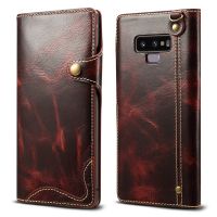 ✑❁๑ For Samsung Note9 Genuine Case Retro Oil Wax Cowhide Leather Handstrap Flip Wallet Bag Cover for Samsung Galaxy Note8 Phone Case