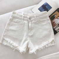 Denim Shorts Womens Summer New Style Korean Version Slimmer Look All-Match Front Short Back Long Frayed a-Line Wide-