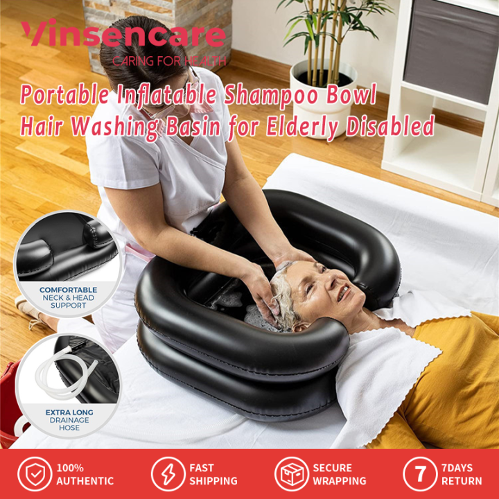 Vinsencare Portable Inflatable Shampoo Bowl PVC Foldable In Bed Hair