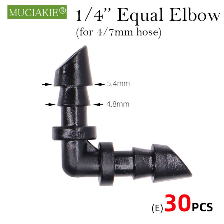 30pcs-1-4-micro-ท่อน้ำ-connector-garden-หยดชลประทานข้อต่ออะแดปเตอร์-4-7mm-barb-tee-เท่ากับ-cross-ข้อศอก-end-plug-ข้อต่อ-tutue-store