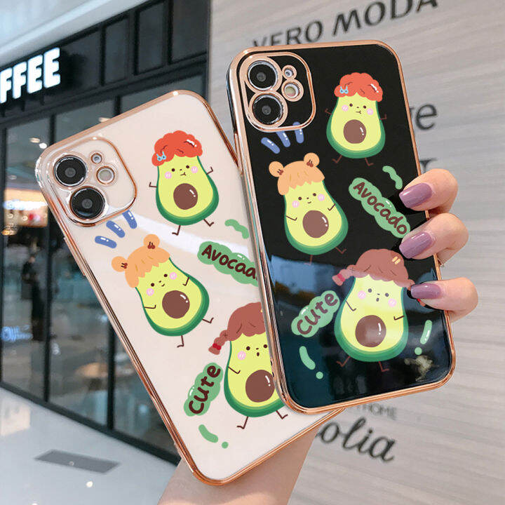 ggk-เคสเคสสำหรับ-apple-iphone-15-plus-15-pro-15-pro-max-ฟรีสายคล้องสุดสร้างสรรค์ลายอะโวคาโดผลไม้ขอบสี่เหลี่ยมชุบเคสโทรศัพท์เคสโทรศัพท์นิ่มสุดหรู