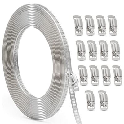 DIY Metal Straps+ 15PCS Fasteners Adjustable Hose Clamps, Worm Gear Band Hose Clamp, 30FT Hose Clamp Assortment Kit, Silver