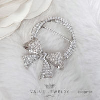 เข็มกลัด ฝังคริสตัลแท้ ลายโบ Ribbon ขนาดพอเหมาะ เครื่องประดับแฟชั่น BRH0191 ValueJewelry