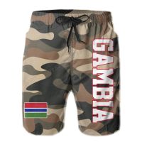 Mens Camouflage Gambia Flag Gambian Fans Beach Pants Shorts Surfing M-2XL Polyester Army Air Force Navy Color Running