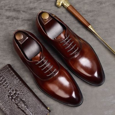 Mens Formal Shoes Genuine Leather Oxford Shoes For Men Italian 2020 Dress Shoes Wedding Laces Leather Business Shoes 869