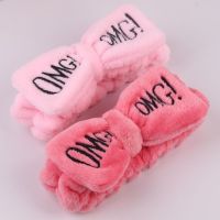 【YF】 Colorful Women Bow Hair Band Fashion OMG Letters Wash Face Headband Girls Headwear Hairbands Coral Fleece Accessorie W1001