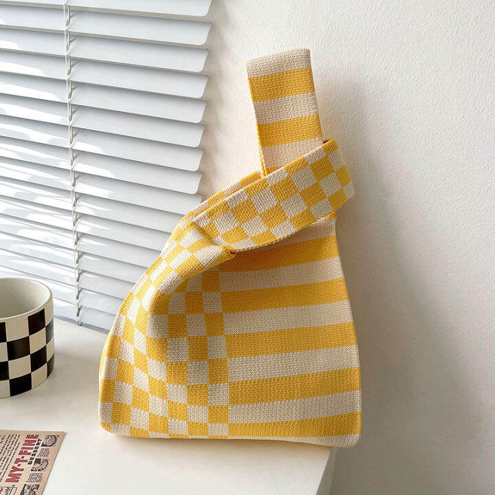 polka-dots-checkerboard-grid-pixel-leaf-shopping-bags-women-stripes-bag-handbag-wrist-bag-knitted