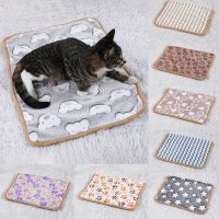 〖Love pets〗 Pet Sleeping Mat Plush Coral Fleece Pet Blanket Cartoon Color Paw Print Pattern Household Portable Washable Warm Carpet