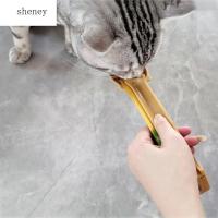 SHENEY ช้อนอาหารสัตว์เลี้ยงพลาสติกแบบกดเครื่องประดับสัตว์เลี้ยงมัลติฟังก์ชั่นแบบสร้างสรรค์ช้อนให้อาหารแมวที่คั้นของขบเคี้ยวเครื่องป้อนของเหลวให้แมว