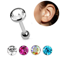 เหล็กเจาะ tragus สำหรับผ่าตัด 16 ก. (1.2 มม.) พร้อมกรอบ 4 มม. ด้านบนคริสตัล และ 3 มม. ลูกเหล็กล่างธรรมดา 6 มม.