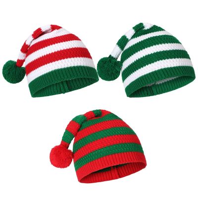 3Pcs Christmas Knitted Hat Santa Knit Crochet Cap Knitted Crochet Christmas Hat for Adults