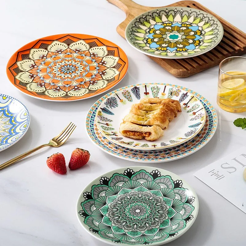 1pc Coloured Ceramic Tableware Western Steak Plate Microwave Oven