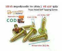 100 ตัว สกรูเกลียวเหล็ก TH+ ( หัวร่ม )  # 8 x5/8 ยาว 16 มิล ชุปรุ้ง Truss Head Self Tapping Screw