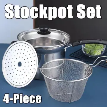 4PCs Large Stainless Steel Catering Deep Stock Soup Boiling Pot Stock Pots  Set.