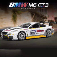 M6 BMW GT3ตาชั่งโลหะผสมรถแข่งของเล่นโมเดลรถของเล่นโมเดลจำลองการหล่อสูงด้วยแสงเสียงของขวัญของเล่นเด็กดึงถอยหลัง