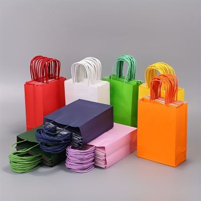 10pcs Favor Bags With Handles Recyclable Paper Shopping Bag Birthday Supplies Treat