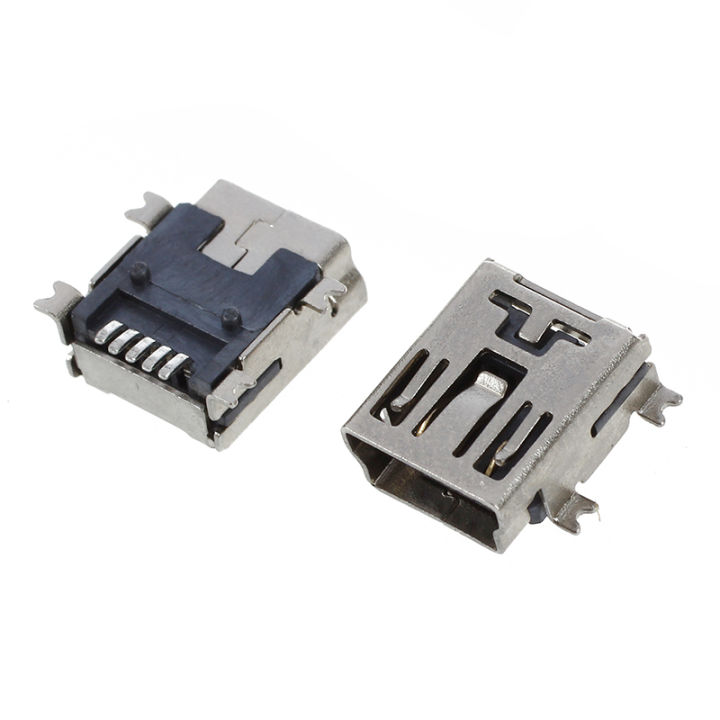 10-pcs-mini-usb-5-pin-female-socket-diy-smt-connector-silver-tone-dark-gray
