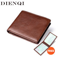 DIENQI Genuine Leather Men Hand Wallets Money Pocket Bag Male Card Holder Brown Short Purses Small Trifold Leather Slim Wallet