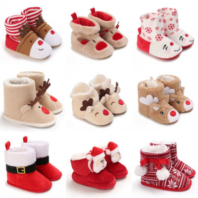 Comfortable Cute Cartoon Christmas Elk Boots For Baby Girls, Soft And Warm Plus Fleece Boots For Indoor Outdoor Walking, Autumn And Winter