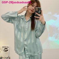 Asdsadsaaff Pijama Feminino Primavera E Outono Simulação De Mangas Compridas Seda Gelo Verde Listrado Grande Tamanho Cardigan Service5xl