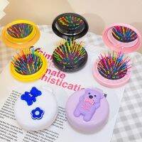 【BEIBEI】 Round Cartoon Comb With Mirror Exquisite Printing Hair Brush Makeup Tools Cute Candy Colors Foldable Comb