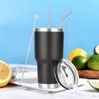 30Oz Tumbler Stainless Steel Double Wall Vacuum Insulated Mug With Straw And Lid, Cleaning Brush For Cold And Hot Beverages