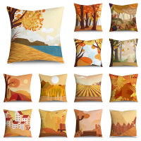 45cm*45cm Autumn Rural Landscape Pattern Decorative Cushion Pillow Cover Polyester Cushion Cover Pillow