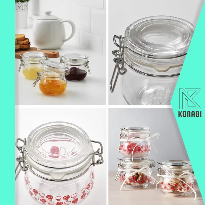 [ KONABI ] [3 PIECES] IKEA JAR KORKEN JAR WITH LID CLEAR GLASS 13CL ...