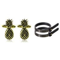 Fruit Pineapple Cuff Links Golden Metal Cufflinks Mens Shirt Cuff Button Jewelry &amp; Ring Size Tool Kit Finger Size