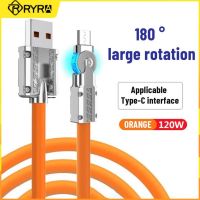 [HOT RUXMMMLHJ 566] RYRA 180 ° หมุนสายข้อมูล120W 6A Super Fast สายชาร์จมือถือเกมประเภท C Liquid ซิลิโคนสายเคเบิลสำหรับ Xiaomi Huawei