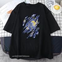 Vincent Van Gogh Starry Night Pianting Womens T Shirts 100% Cotton Fashion Tops T Shirt Oversized Loose Womens T Shirt