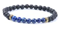 【cw】 6mm g2 black stone volcanic lava Bracelet elastic agate Onyx Prayer Reiki Buddha Yoga Charm nature essential oils diffuser