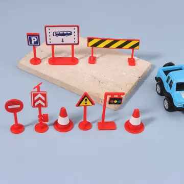 Chaoshihui 10 Sets of Traffic Road Sign Toys Miniature Traffic Barricade  Signs Kids Traffic Scene Toys