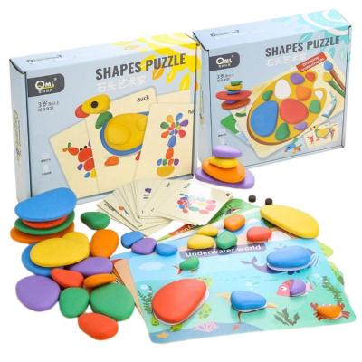 Stacking Pebbles for Kids Children Stacked Stone Puzzle Toy Early Math Activity Pebbles and Fill-in Activity Cards Toy Light Table Manipulatives Jigsaw Puzzle for School and Home benchmark
