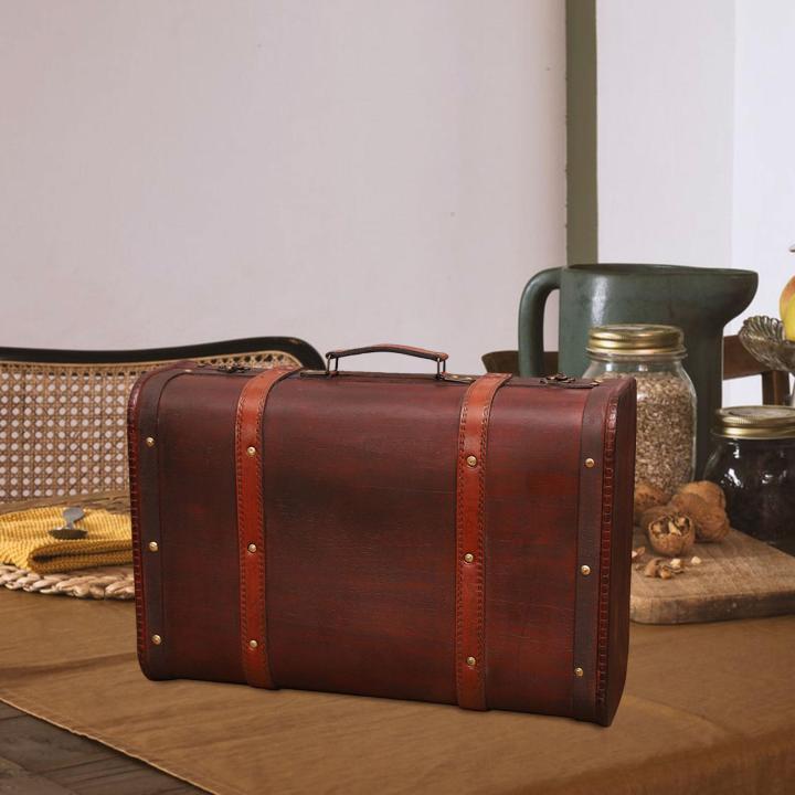 Retro Suitcase Travel Leather Luggage Storage Box Photography Wooden Box  Decoration Display Props Suitcases Ornaments