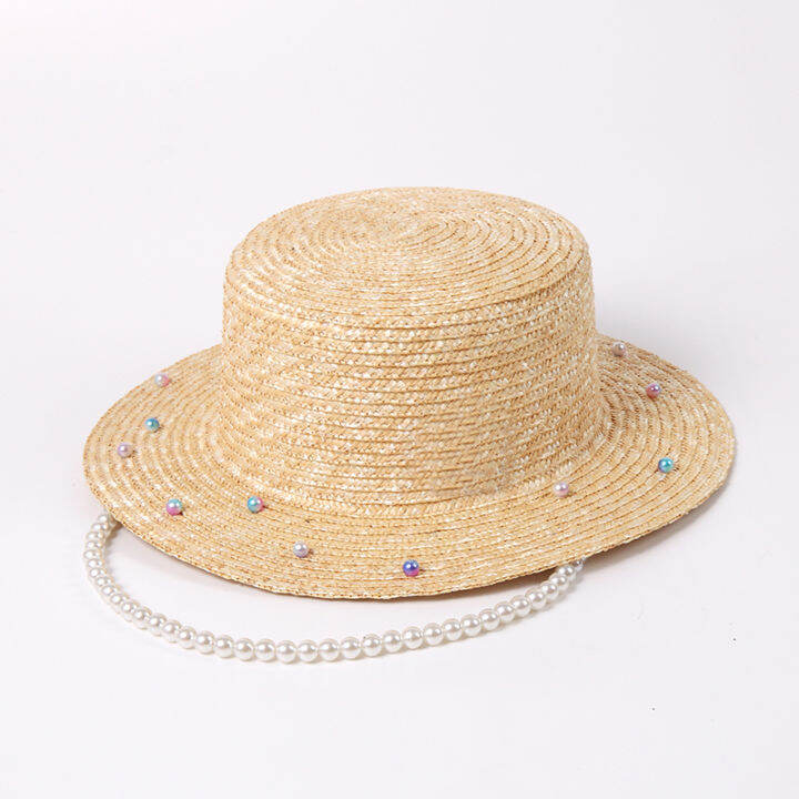 luxury-desige-pearl-straw-fedoras-หมวกโลหะ-chain-ผู้หญิงฤดูร้อน-sun-หมวกสุภาพสตรี-tea-party-หมวกคอ-flap-หมวกปานามา