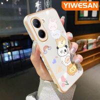 YIWESAN เคสสำหรับ Realme C33 C55เคส2023 C33ลายการ์ตูนแพนด้าสัตว์เคสโทรศัพท์กันกระแทกทรงสี่เหลี่ยมเคสชุบหรูหราฝาครอบหลังเต็มรูปแบบเคสป้องกันกล้องเคสนิ่ม