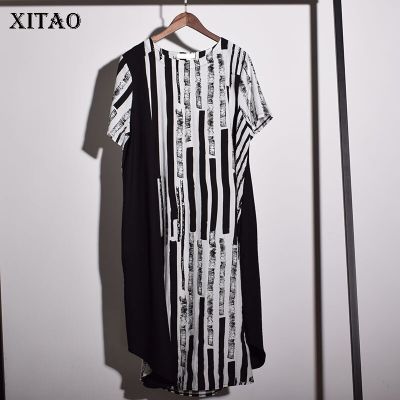 XITAO Dress  Loose Women Casual Striped Print Dress