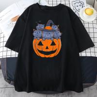 [จัดส่งจากไทย]Halloween T-SHIRT หัวฟักทอง และแมว พิมพ์ลาย เครื่องแต่งกายวันหยุด เทศกาลฮาโลวีน ของขวัญ ชุดพ่อแม่ลูก