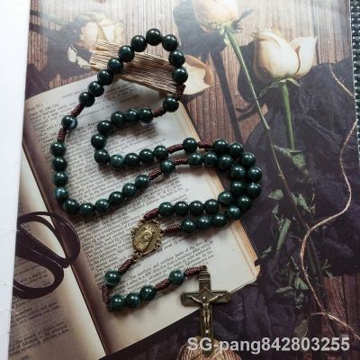 【CW】▼  Dark Rosary Necklace Prayer Beads Chain Our Mary Medal Crucifix Pendant Religious Jewelry Gifts