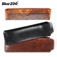 Bluezoo Black and Golden Sandalwood Comb Leather Cover Thickness Long Comb Hairdressing Beard Comb Mens Beard Care