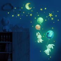 ✔✁☌ Cartoon Bunny Balloon Luminous Wall Stickers Glow In The Dark Wallpaper For Kids Room Living Room Nursery Home Decoration Decals