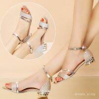 CODyx648 Summer New Korean Style Bright Leather Low Heel Thick Heel Open Toe Bag Heel Buckle All-Matching Womens Sandals All-Matching