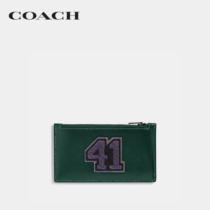 coach-ที่ใส่การ์ดผู้ชายรุ่น-zip-card-case-with-varsity-patch-สีเขียว-cg149-nwq