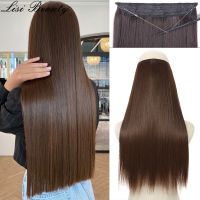 No Clips Hair Extensions Invisible Wire Long Straight Synthetic False Hair Piece 80cm Natural Black Brown Blonde Hairstyle Wig  Hair Extensions  Pads