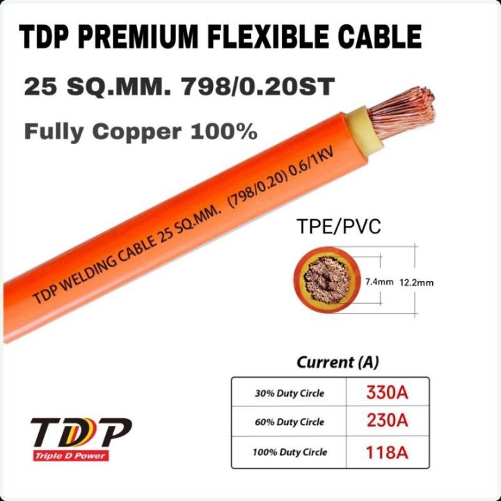 สายเชื่อมไฟฟ้า-25-sq-mm-ทองแดงเต็ม-tdp-welding-cable-ความยาว-3เมตร-5เมตร-7-เมตร-10-เมตร-15-เมตร-ราคา165-บาท-เมตร