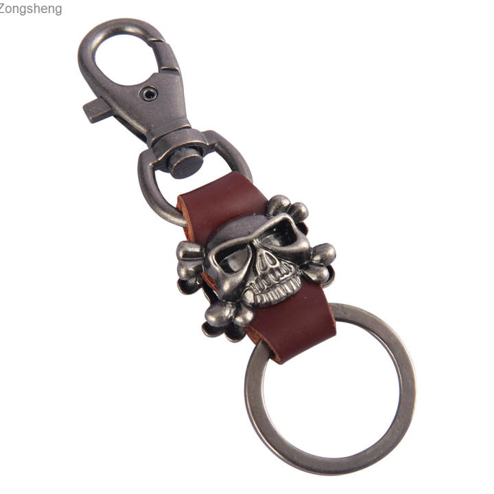สายสร้อยขนาดสั้นฮิปฮอปสไตล์พังก์พวงกุญแจผีน้อยอัลลอยสำหรับผู้ชายพวงกุญแจหนัง-zongsheng